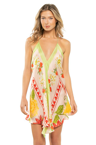 BLUSH / SAGE GREEN JACOBINA FLORAL SCARF Handkerchief Mini Dress