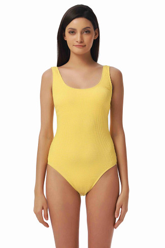 VIBRANT YELLOW Textured Over The Shoulder One Piece Swimsuit