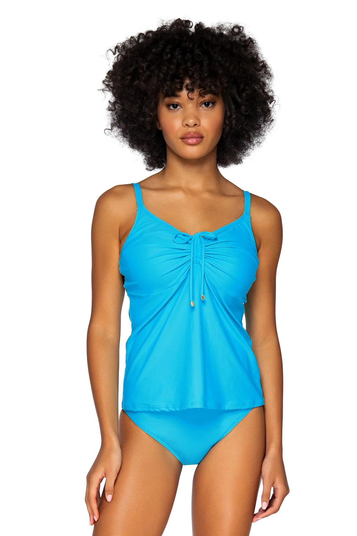 POOLSIDE BLUE Avery Over The Shoulder Tankini Top (D+ Cup) image number 1