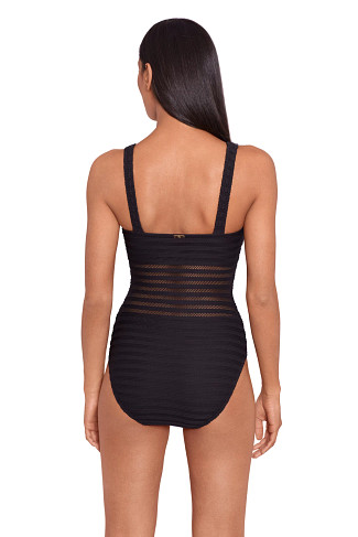 BLACK Mesh Over The Shoulder One Piece Swimsuit