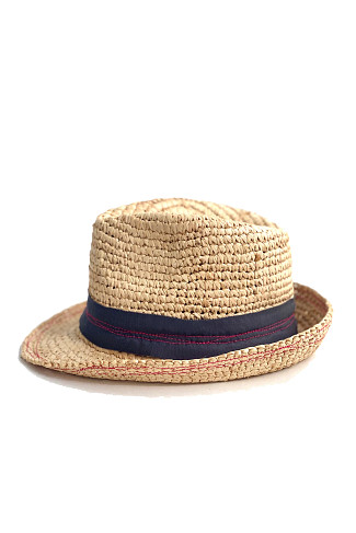 NATURAL/CHARCOAL/PINK Tarboush Grosgrain Topstitched Fedora