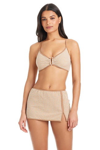 TOASTED COCONUT Gingham Lace-Up Bralette Bikini Top