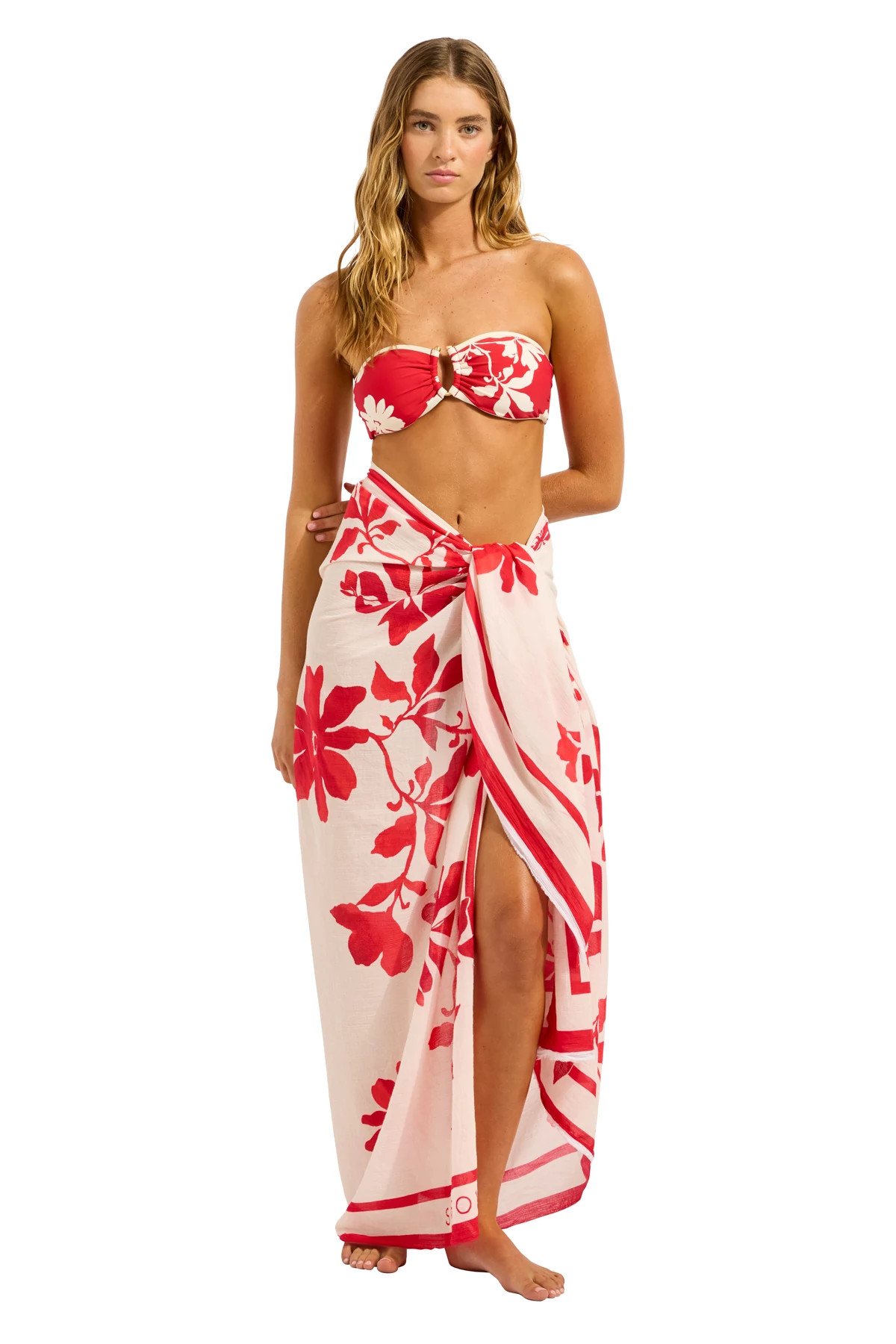 ECRU/COSMO Floral Cotton Sarong image number 3
