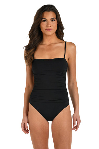 BLACK Shirred Bandeau One Piece Swimsuit
