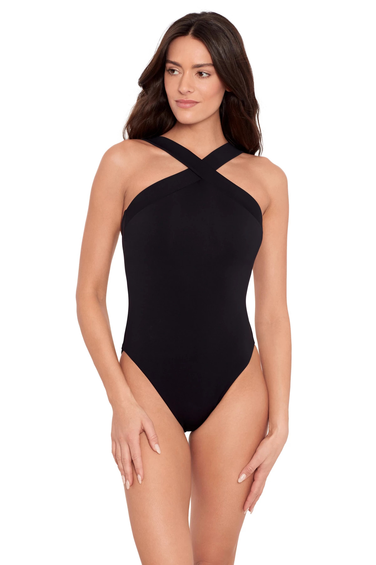 BLACK Cross Front One Piece Swimsuit image number 1