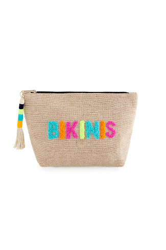 NATURAL Embroidered Canvas Bikinis Pouch