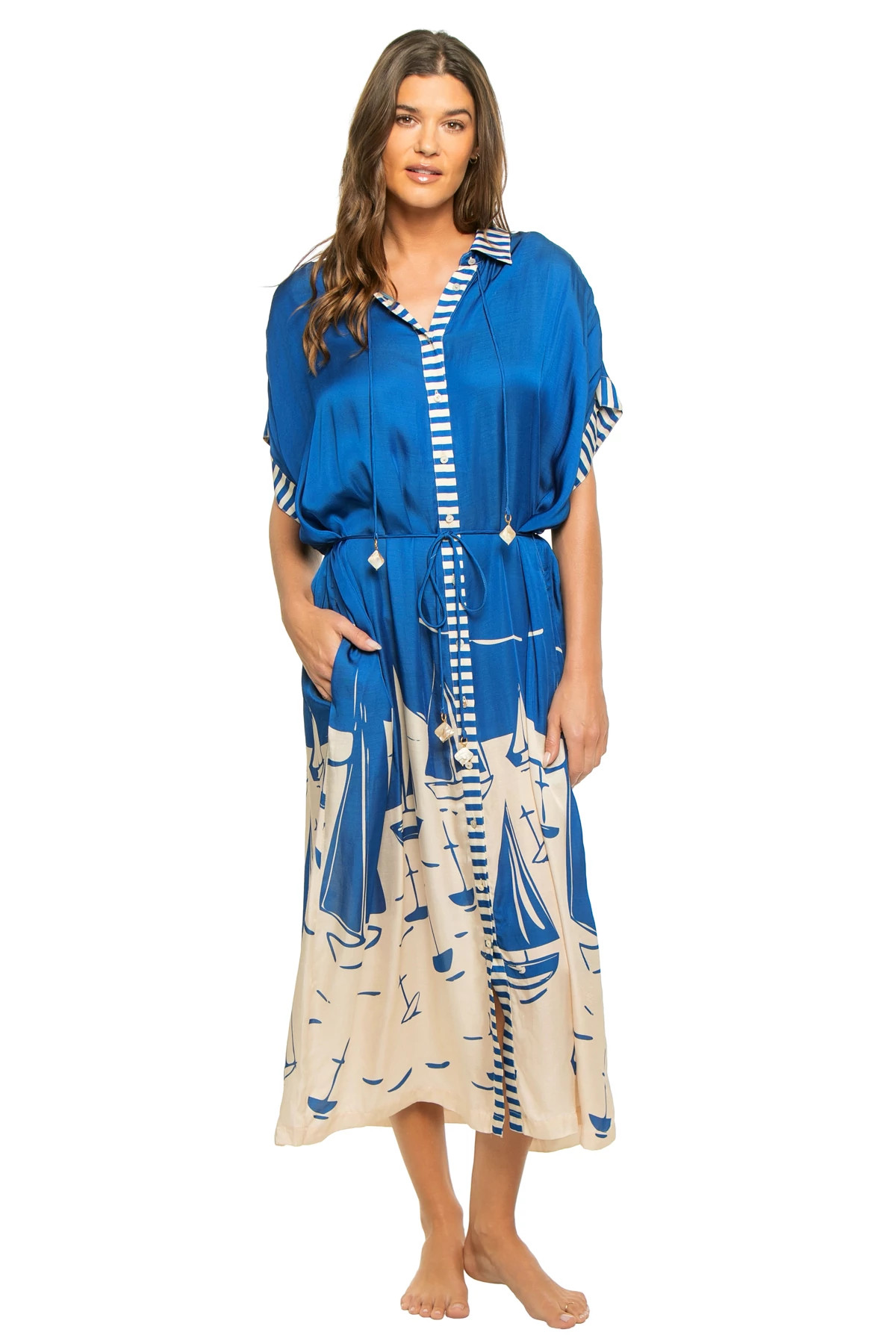 SAILBOATS Valerie Sailboat Print Caftan Dress image number 3