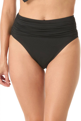 BLACK Shirred High Waist Bikini Bottom